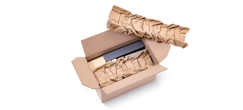 Paper cushioning in a shipping box.