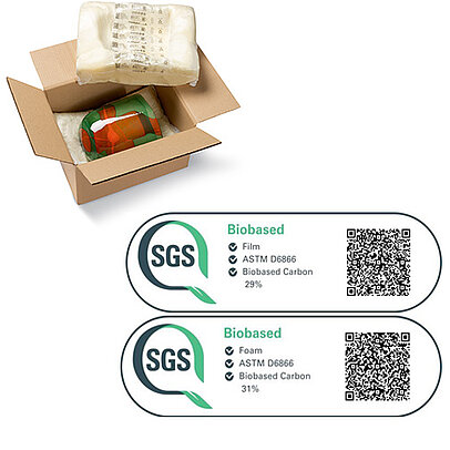 
			A vase is protected inside an open cardboard box with foam padding made from FOAMplus 7008 BIO foam