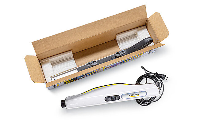 Product placed inside a cardboard box, with protective packaging around it.