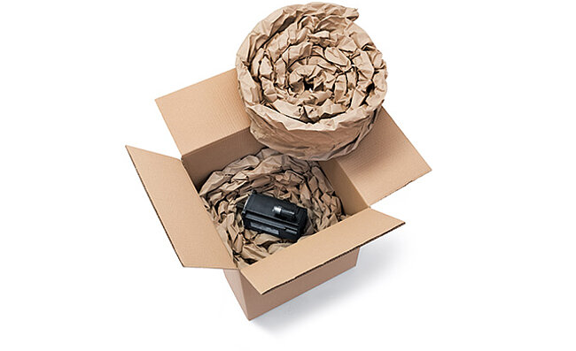 Paper cushioning in a shipping box.