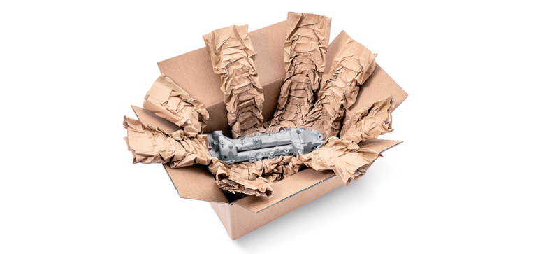 Paper cushioning in a shipping box.