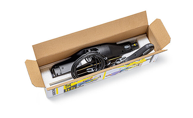 Kärcher‑Gerät in maßgeschneiderter Schutzverpackung.