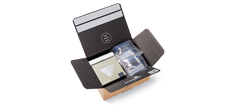 Protective air cushioning in a shipping box for secure packaging.