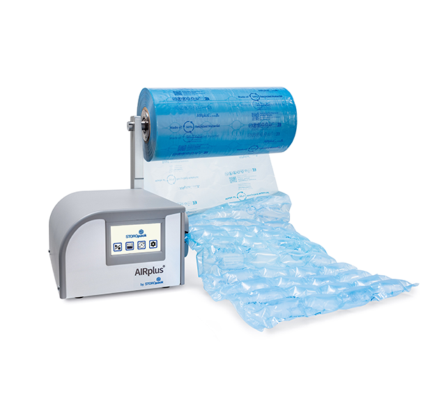 
			A grey machine filling air cushion film with air 