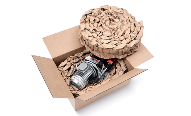 Paper cushioning in a shipping box.