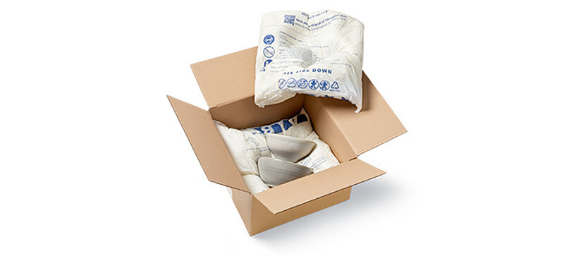 
		  Two bowls are protected inside a box with FOAMplus Mini foam cushions
